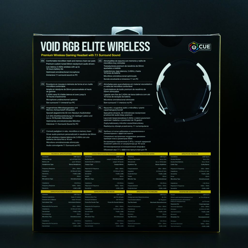 Emballage Corsair VOID RGB ELITE WIRELESS Face arrière