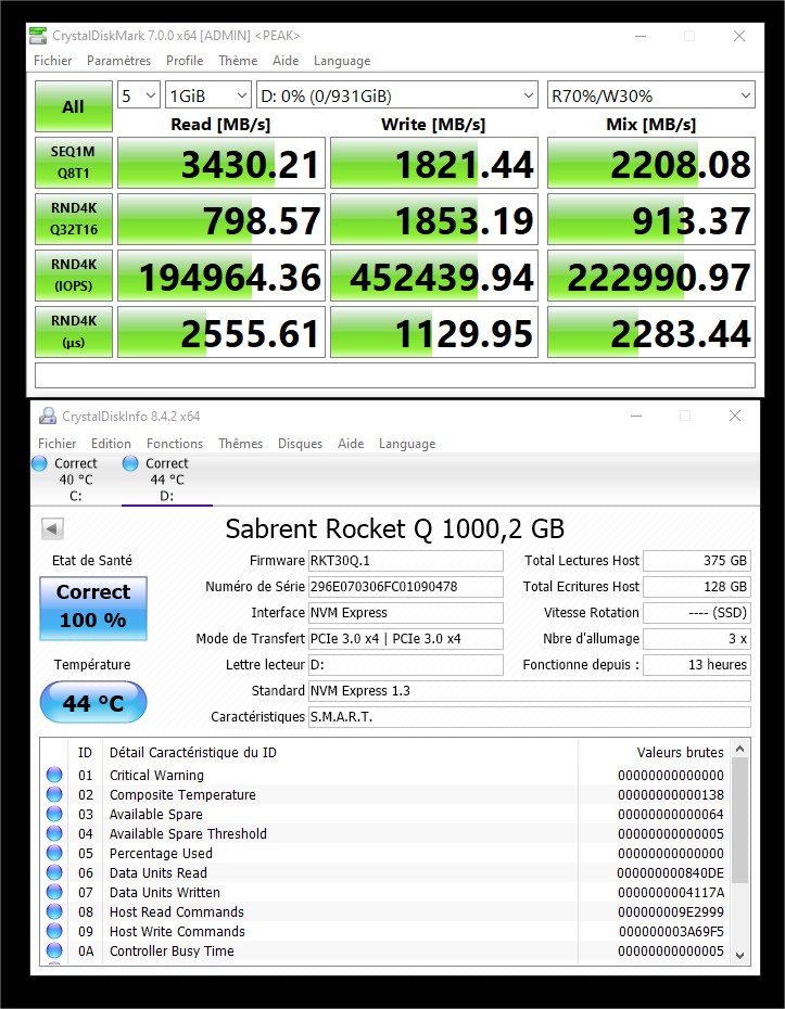 Test SSD Sabrent Rocket Q 1 TB M.2 NVMe 3 Crystaldisklmark 1