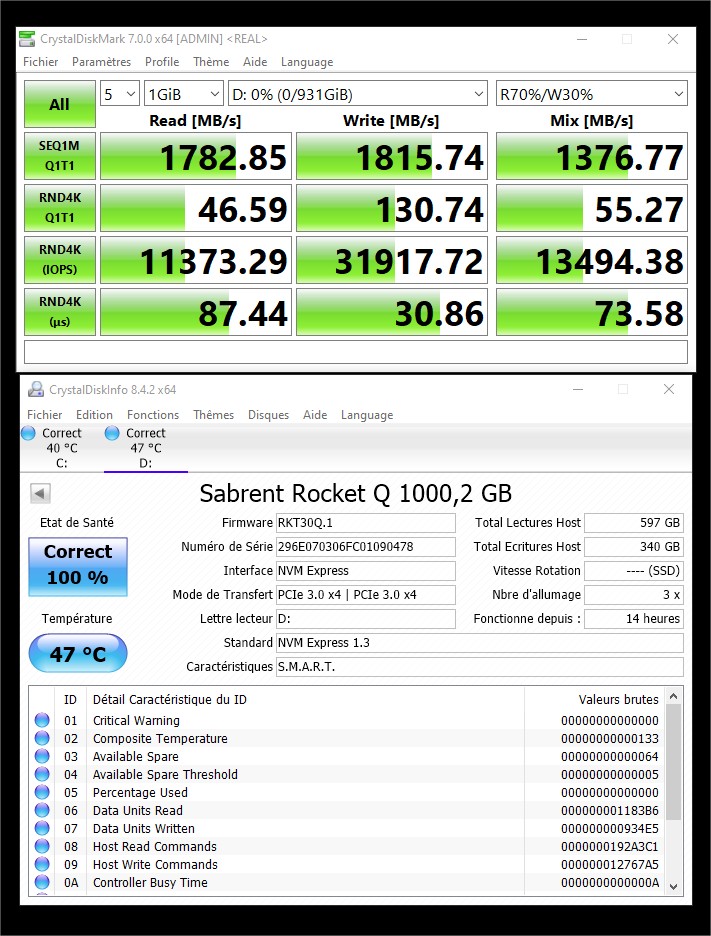 Test SSD Sabrent Rocket Q 1 TB M.2 NVMe 4 Crystaldisklmarkreal 2