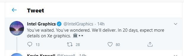Intel va détailler Xe Graphics le 13 août 2 Intel Xe Tweet