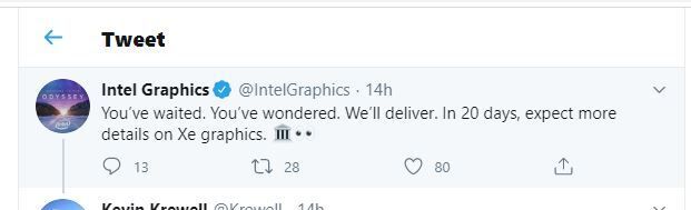 Intel Xe Tweet