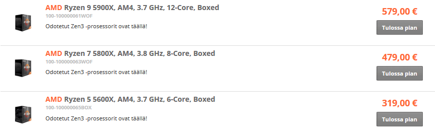 Ryzen 5000 : les prix européens arrivent 3 Screenshot 2020 10 10 AMD Socket AM4 Prosessorit Jimms fi