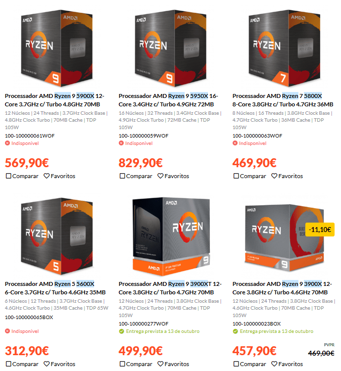Ryzen 5000 : les prix européens arrivent 4 Screenshot 2020 10 10 PCDIGA Online Loja de Informatica No1 em Portugal PCDIGA