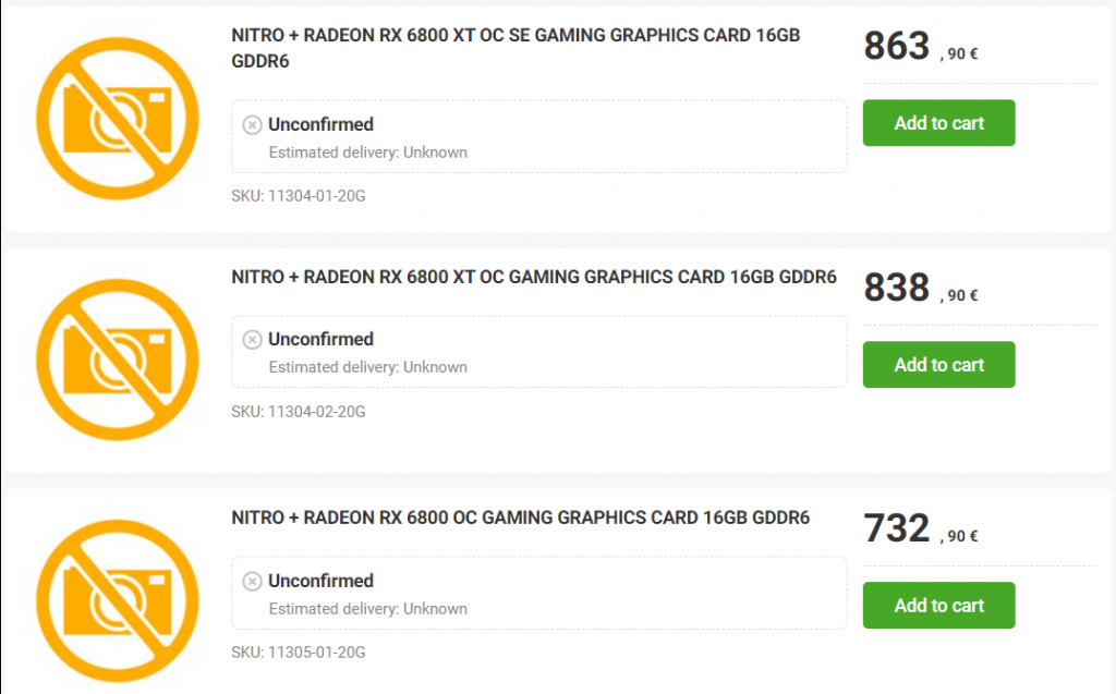 prix des Sapphire Screenshot 2020 11 16 Sapphire Radeon RX 6800 RX 6800 XT Nitro Graphics Cards Listed For Pre Order