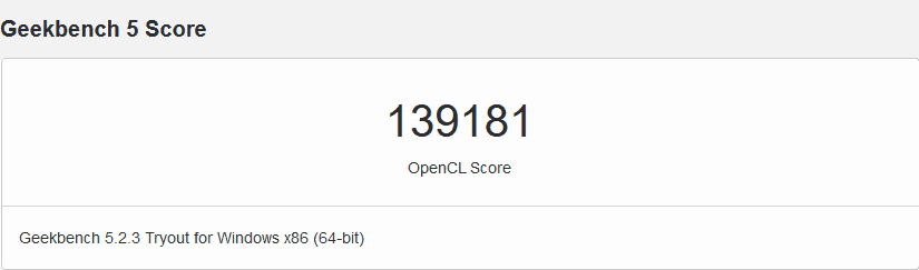 Résultat Geekbench pour RTX 3080 mobile