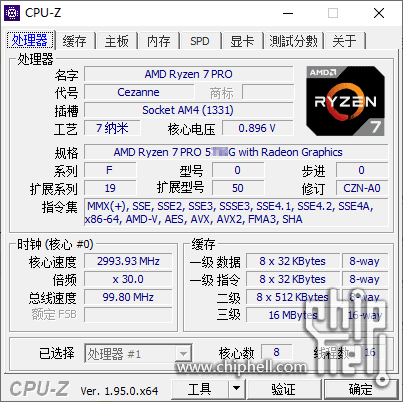 AMD Ryzen 5750G CPU Z Chiphell