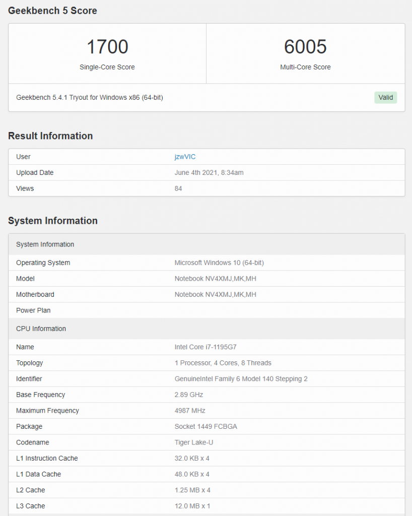 Intel-i7-1195G7-Geekbench