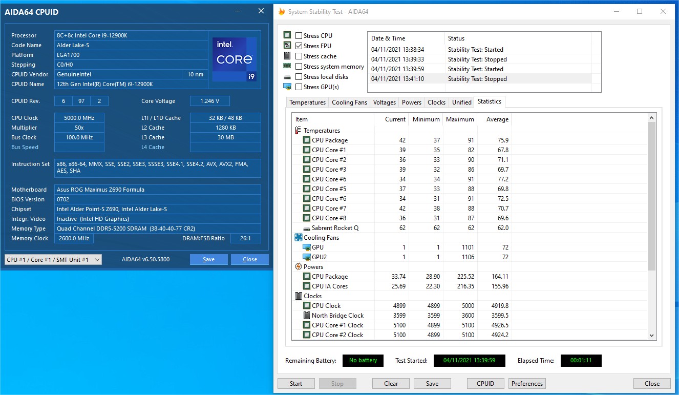 Mesure consommation du Intel Core i9 12900k 