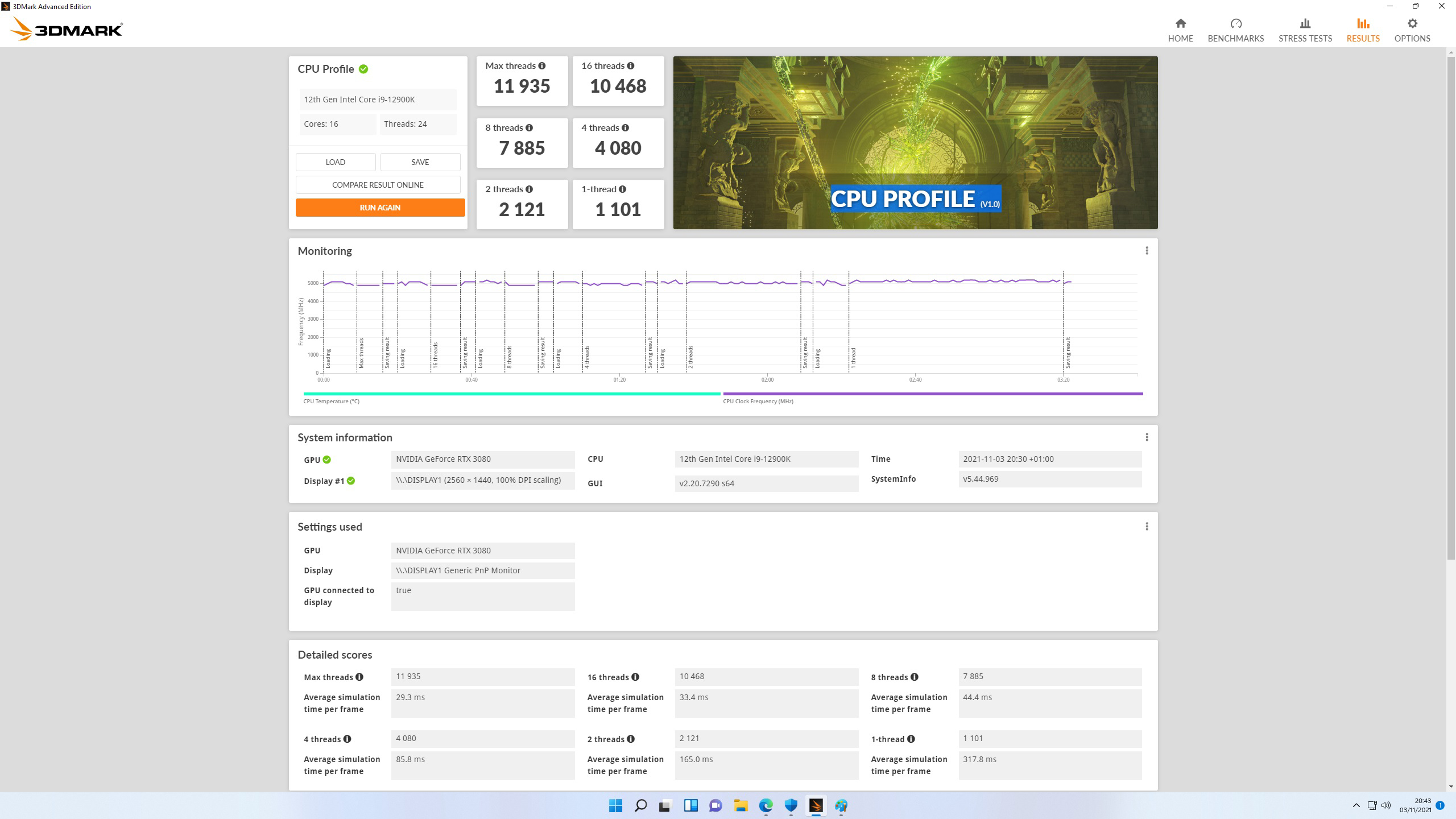 3DMARK CPU profile 12900k
