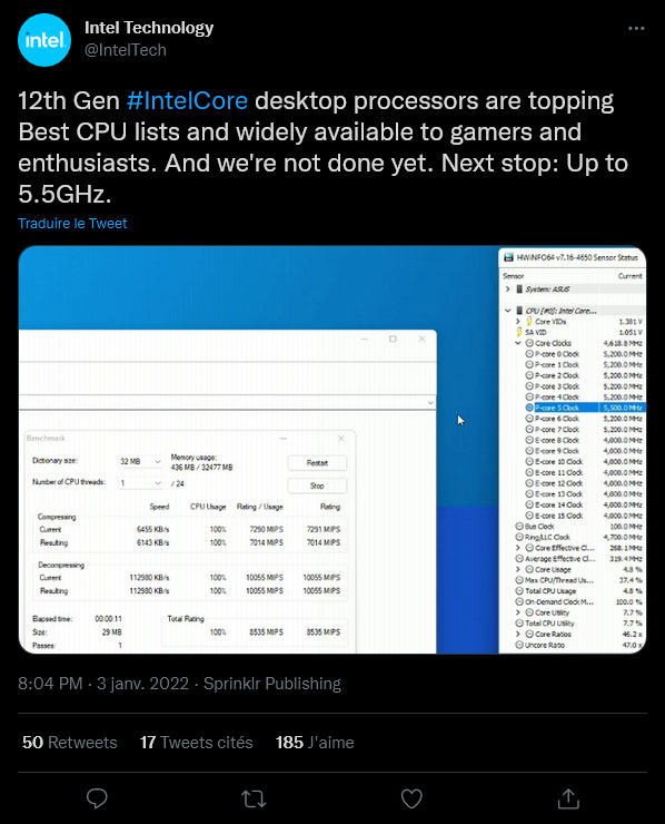Un Intel Core Alder Lake flashé à 5,5 GHz 2 Intel Alder Lake 5 5 Ghz