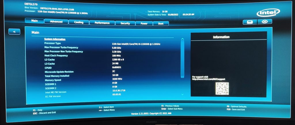 Test Intel Nuc 11 Extreme : Une Bête De Course ? 2 Intel Nuc Extreme 11 Beast Bios Main