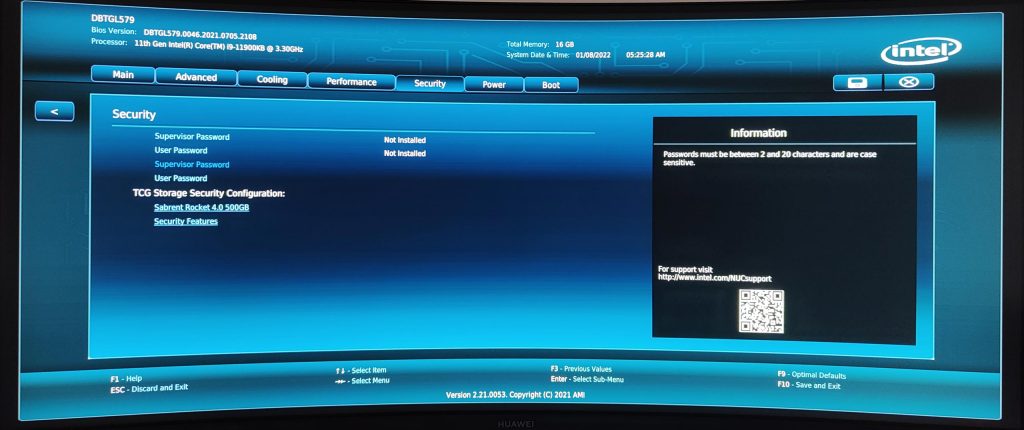 Test Intel Nuc 11 Extreme : Une Bête De Course ? 6 Intel Nuc Extreme 11 Beast Bios Security