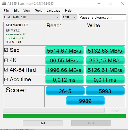 Test MSI SPATIUM M480 1 To HS 2 Msi M480 1tb 1000gb 1gb As Ssd