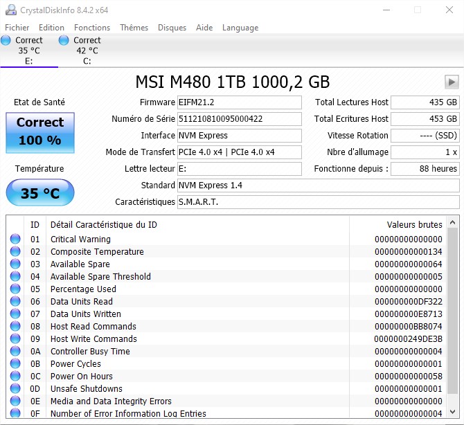 Test MSI SPATIUM M480 1 To HS 4 Msi Spatium M480 Hs CrystalDiskInfo