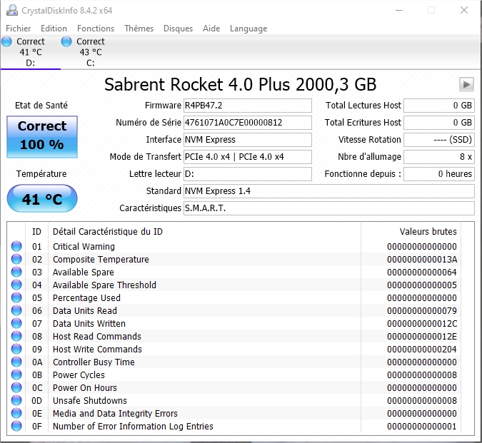 Crystaldisk Info Sabrent Rocket 4 Plus 2 To