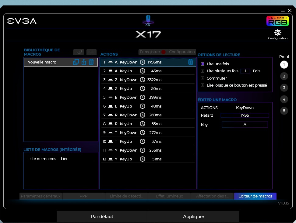 Test souris EVGA X17 : entrée réussie 15 Evga X17 Log Editeur Macro Options