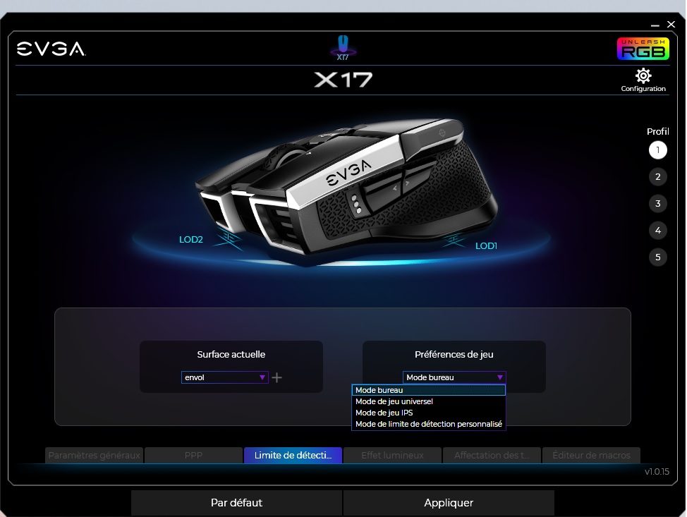 Test souris EVGA X17 : entrée réussie 5 Evga X17 Log Limite Detection Options