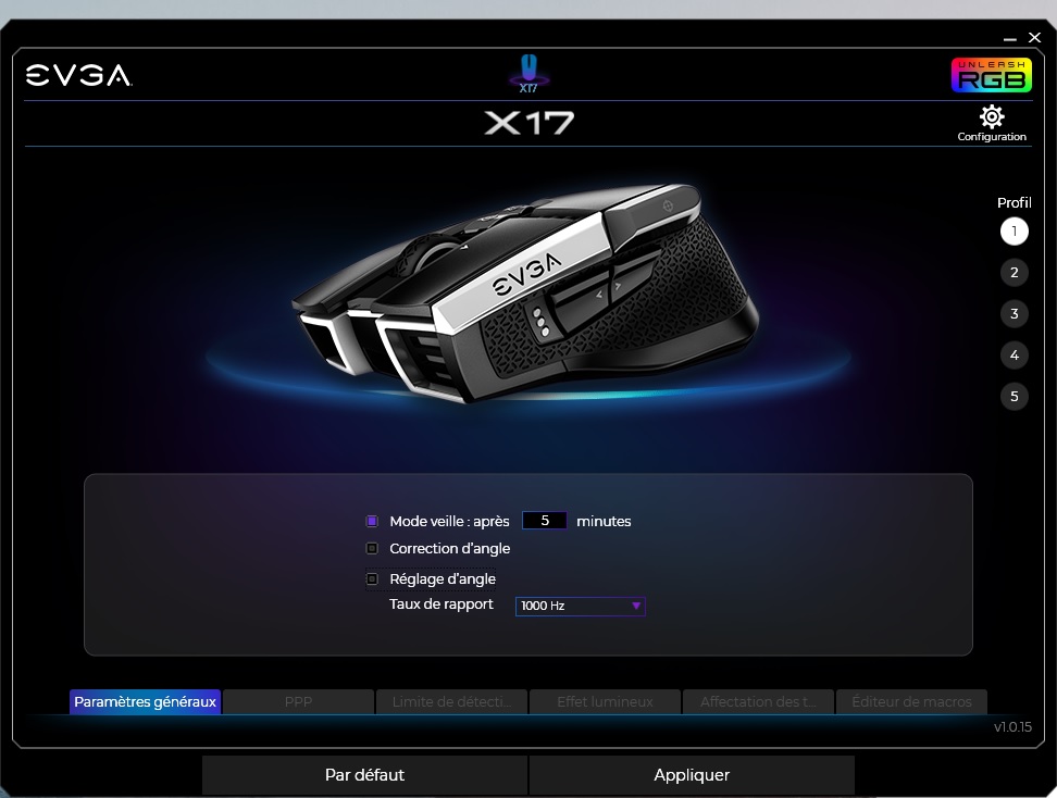 Test souris EVGA X17 : entrée réussie 2 Evga X17 Log Parametres Generaux