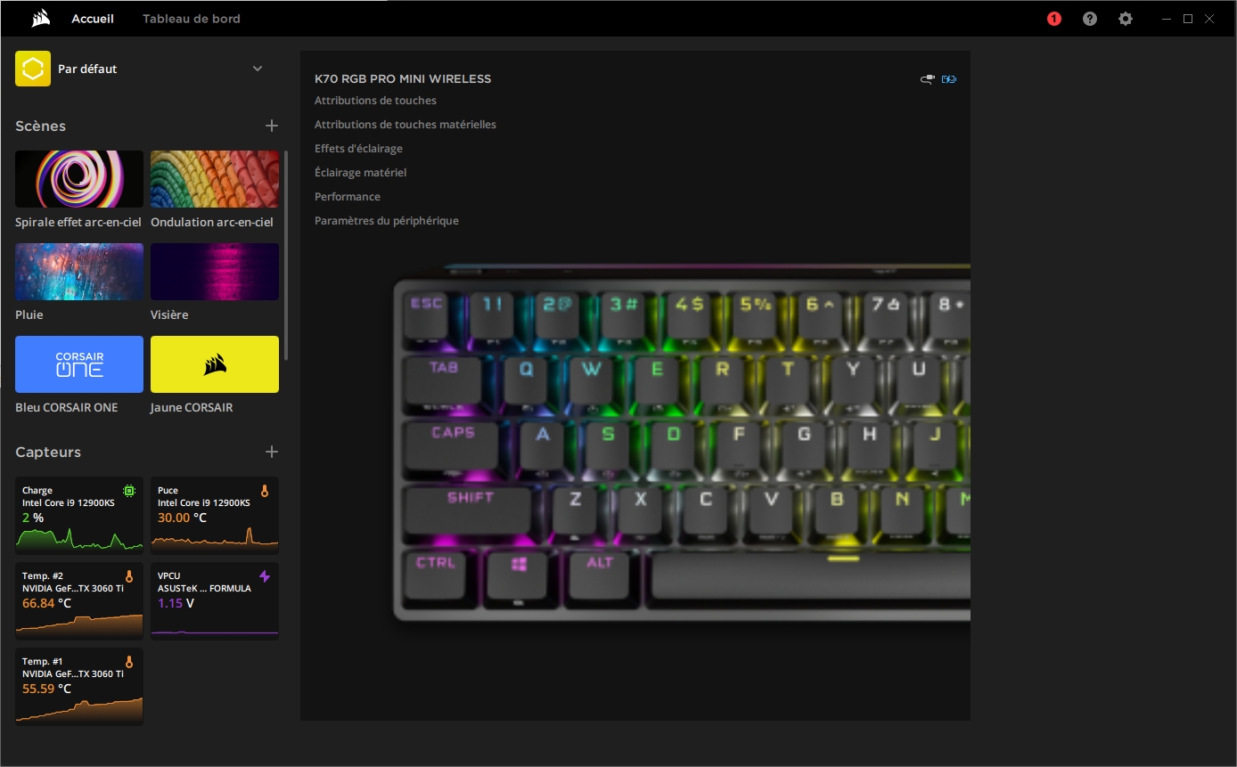 Test du Corsair K70 Pro Mini Wireless 2 K70 Rgb Pro Mini Wireless Icue 1