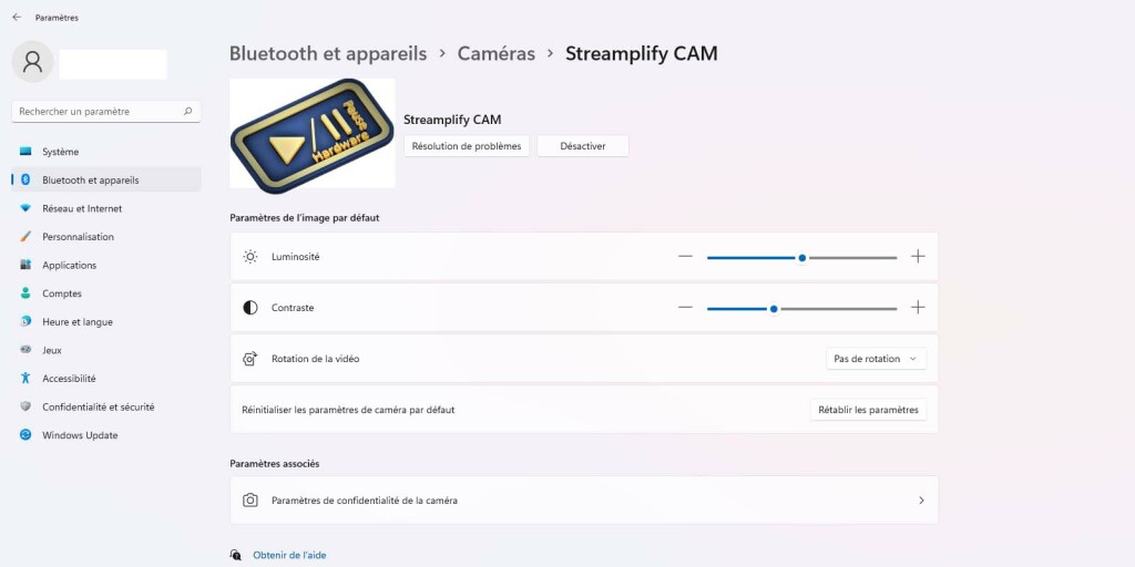 Test Streamplify CAM, du 1080p/60 FPS à moins de 80 € 11 Paramètres Windows, la caméra est immédiatement reconnue