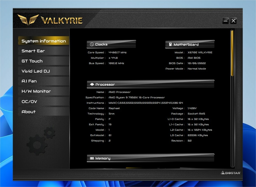 Test BIOSTAR X670E VALKYRIE : Le haut de gamme accessible 2 Prtscr Capture 13