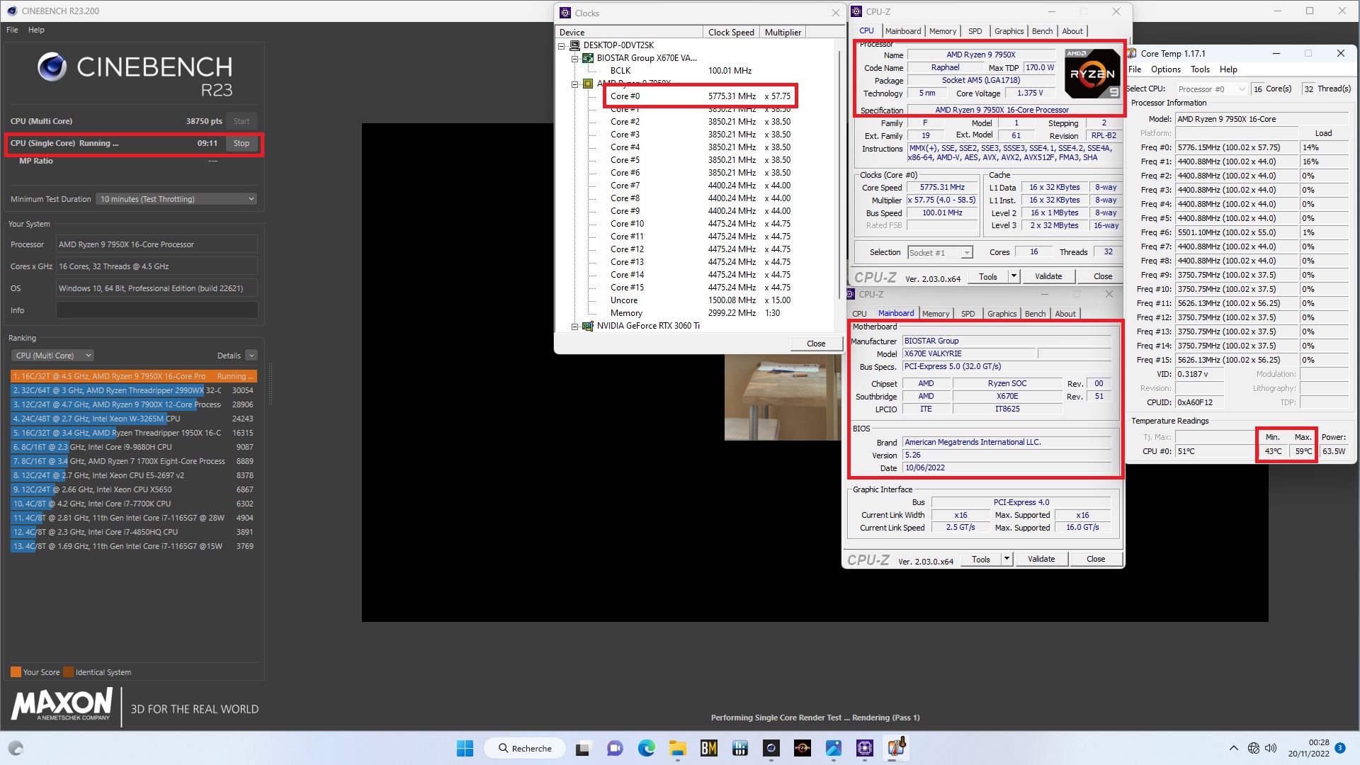Test BIOSTAR X670E VALKYRIE : Le haut de gamme accessible 3 Biostar Valkyrie Freq Single Core Stock 1