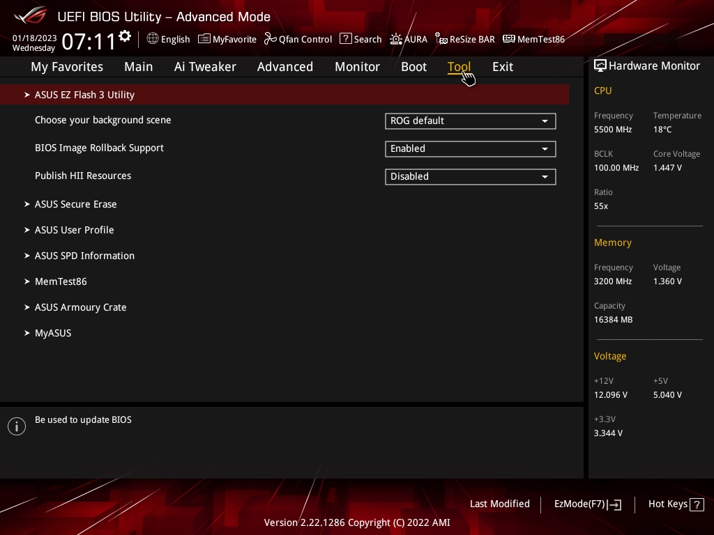 Bios Strix B760 G 17