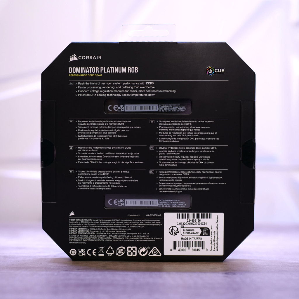 corsair dominator platinum rgb emballage dos
