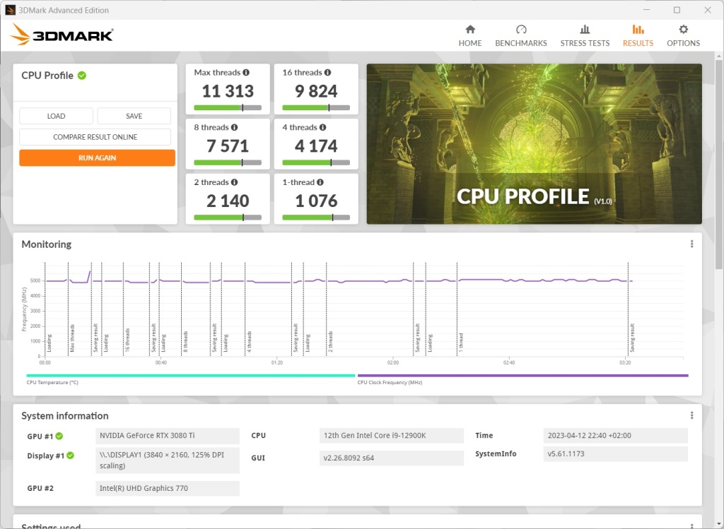 Corsair i300 3DMark CPU Profile