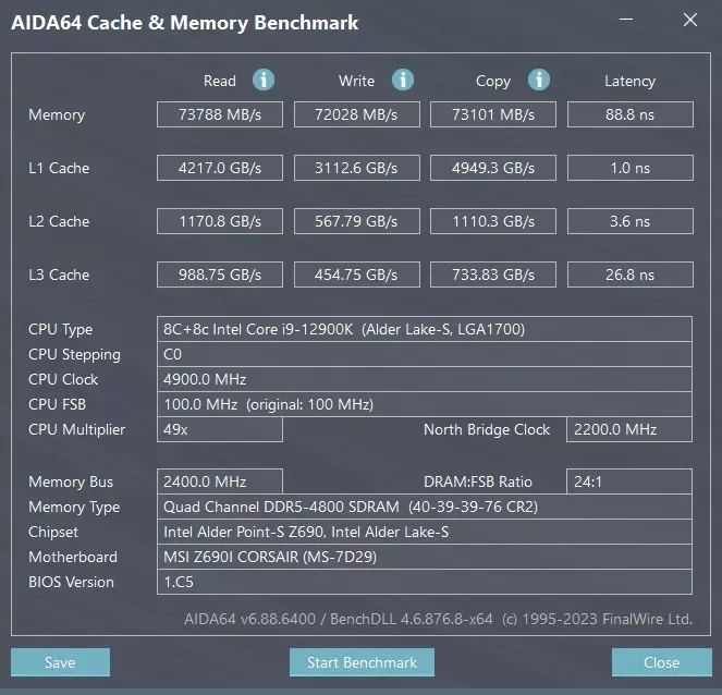 Corsair i300 Aida64 Cache memory