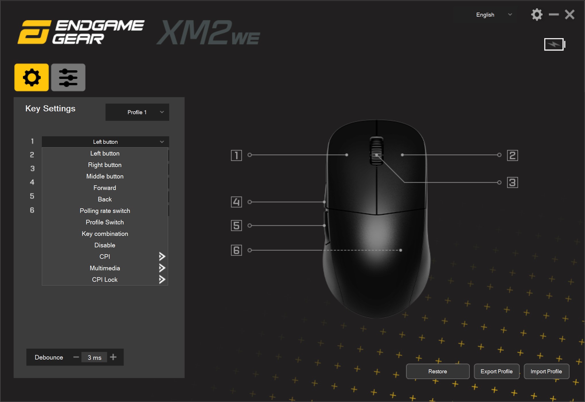 ENDGAME GEAR XM2we affectation fonctions