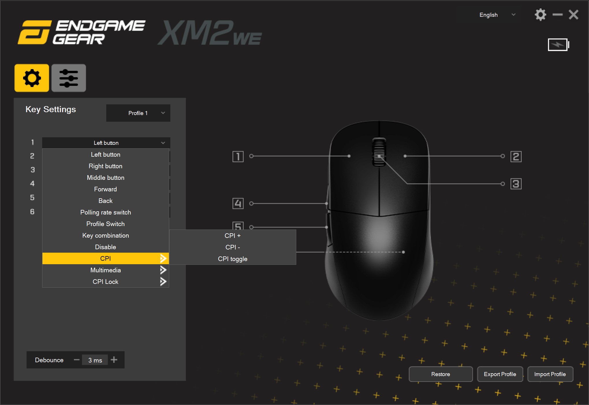 ENDGAME GEAR XM2we réglage CPI