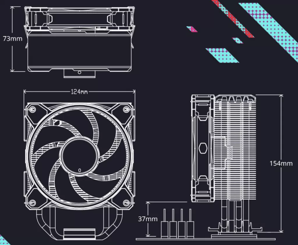 Cooler Master Hyper 212 Halo White dimensions