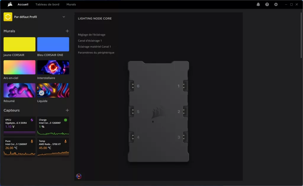 Corsair AF120 RGB Slim icue accueil