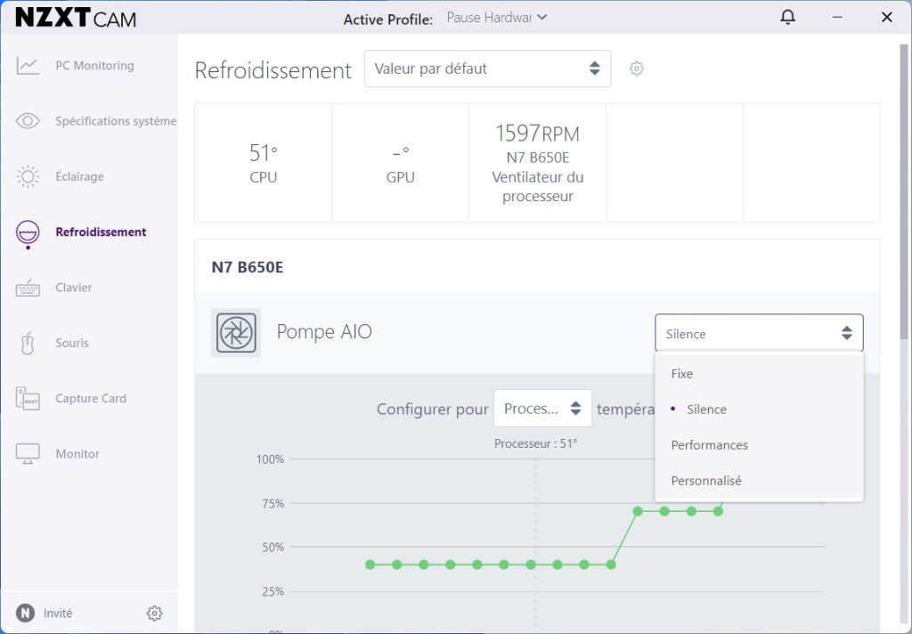 NZXT N7 B650E CAM refroidissement detail