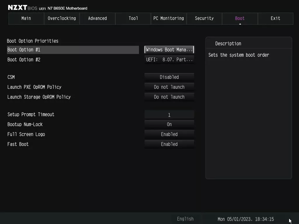 NZXT N7 B650E bios boot