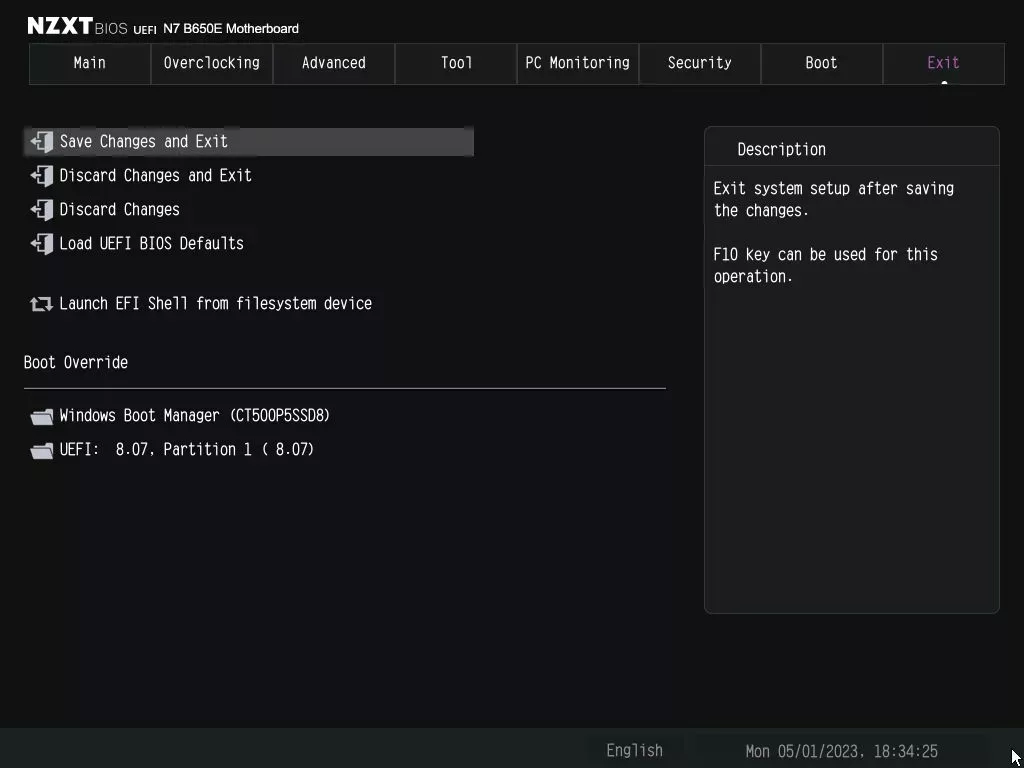 NZXT N7 B650E bios exit