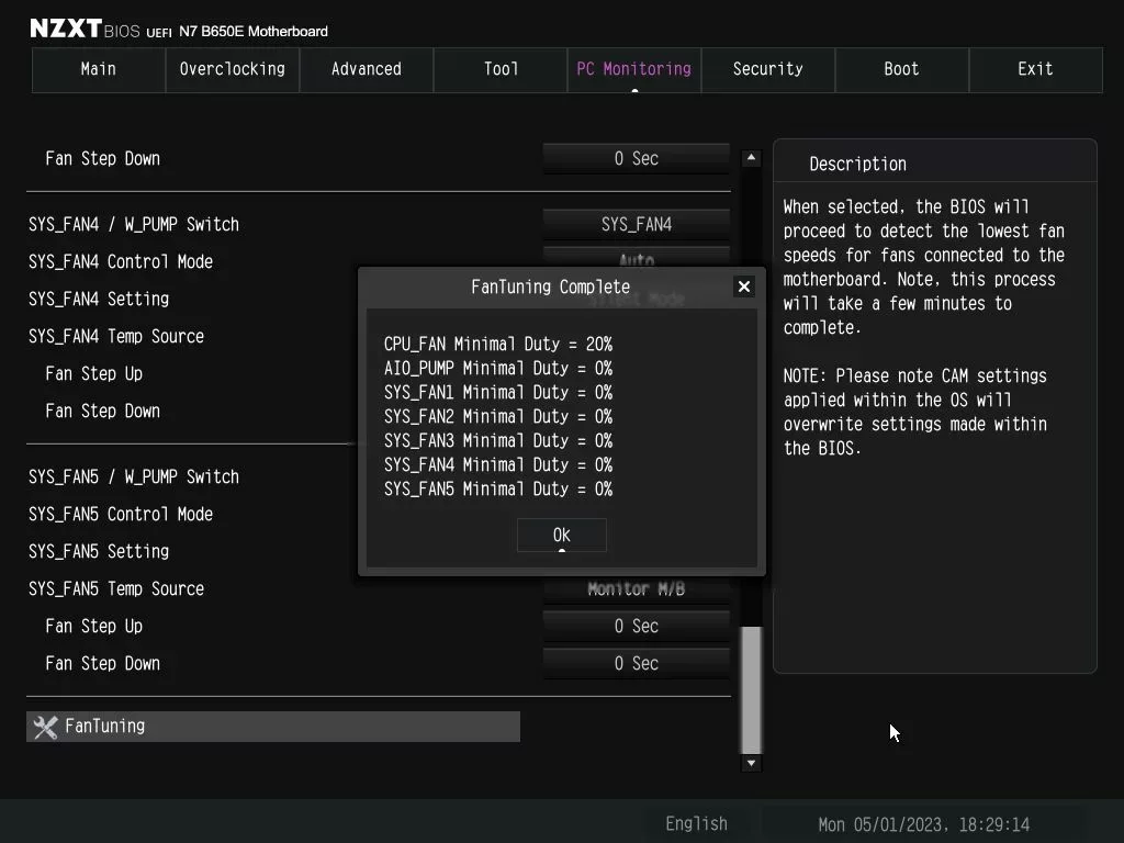 NZXT N7 B650E bios fan tuning resultat