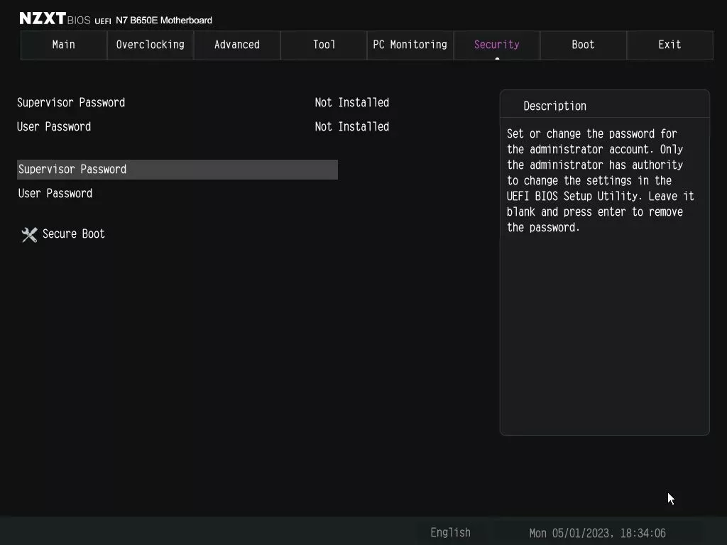 NZXT N7 B650E bios security