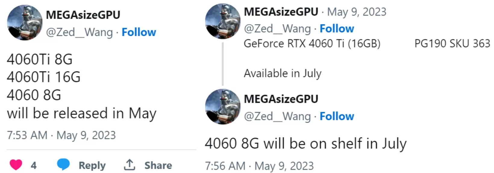 RTX 4060 Ti non Ti en 8 et 16 Go