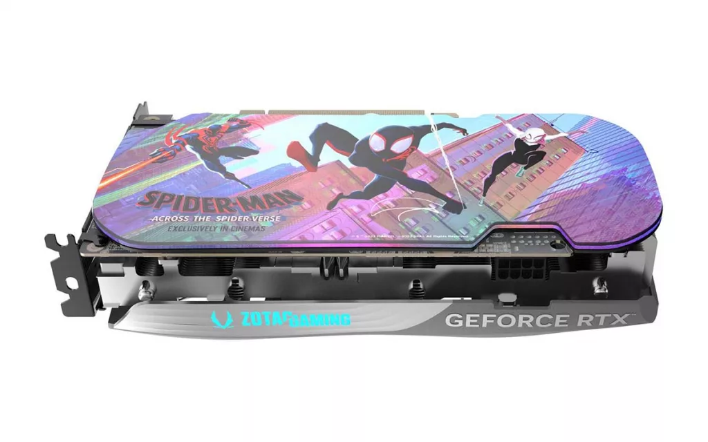 carte graphique zotac geforce rtx 4060 ti 8go twin edge oc spiderman across the spider verse backplate
