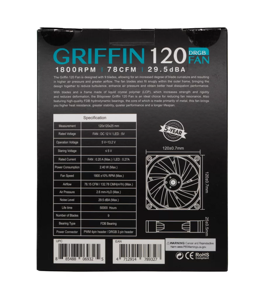 Bitspower Griffin 120 DRGB boite arriere