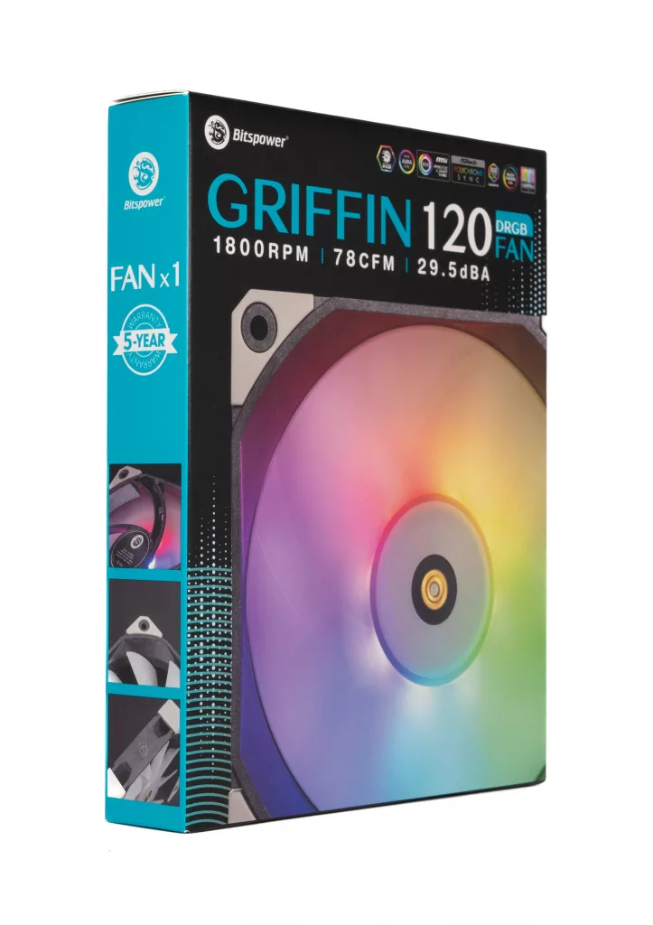 Bitspower Griffin 120 DRGB boite trois quart gauche