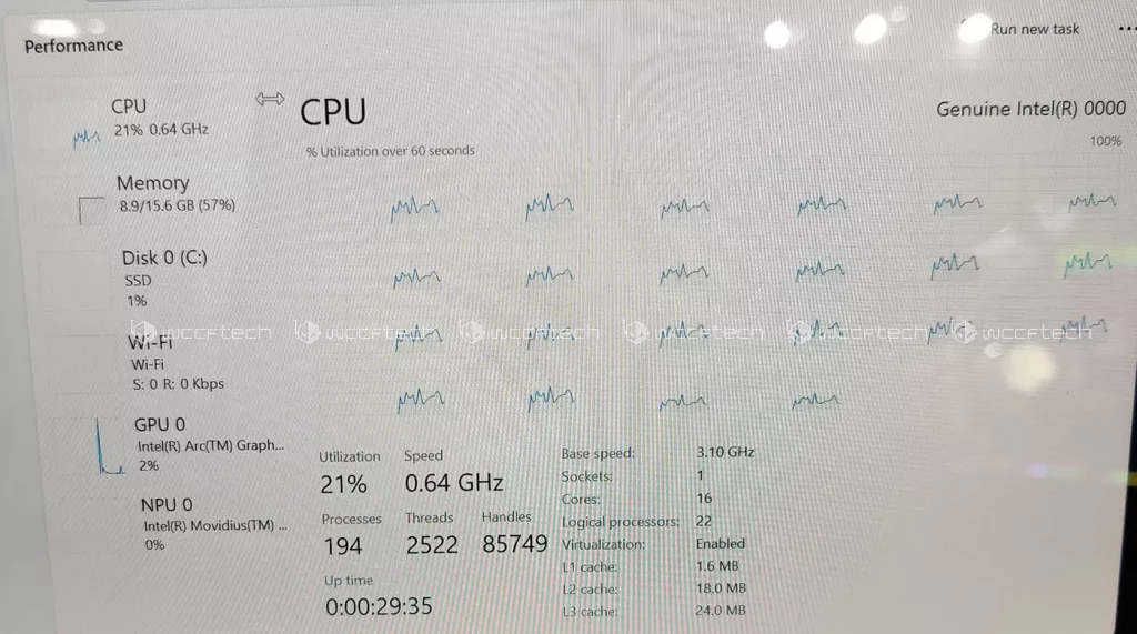 Intel Meteor Lake P Task Manager Screenshot