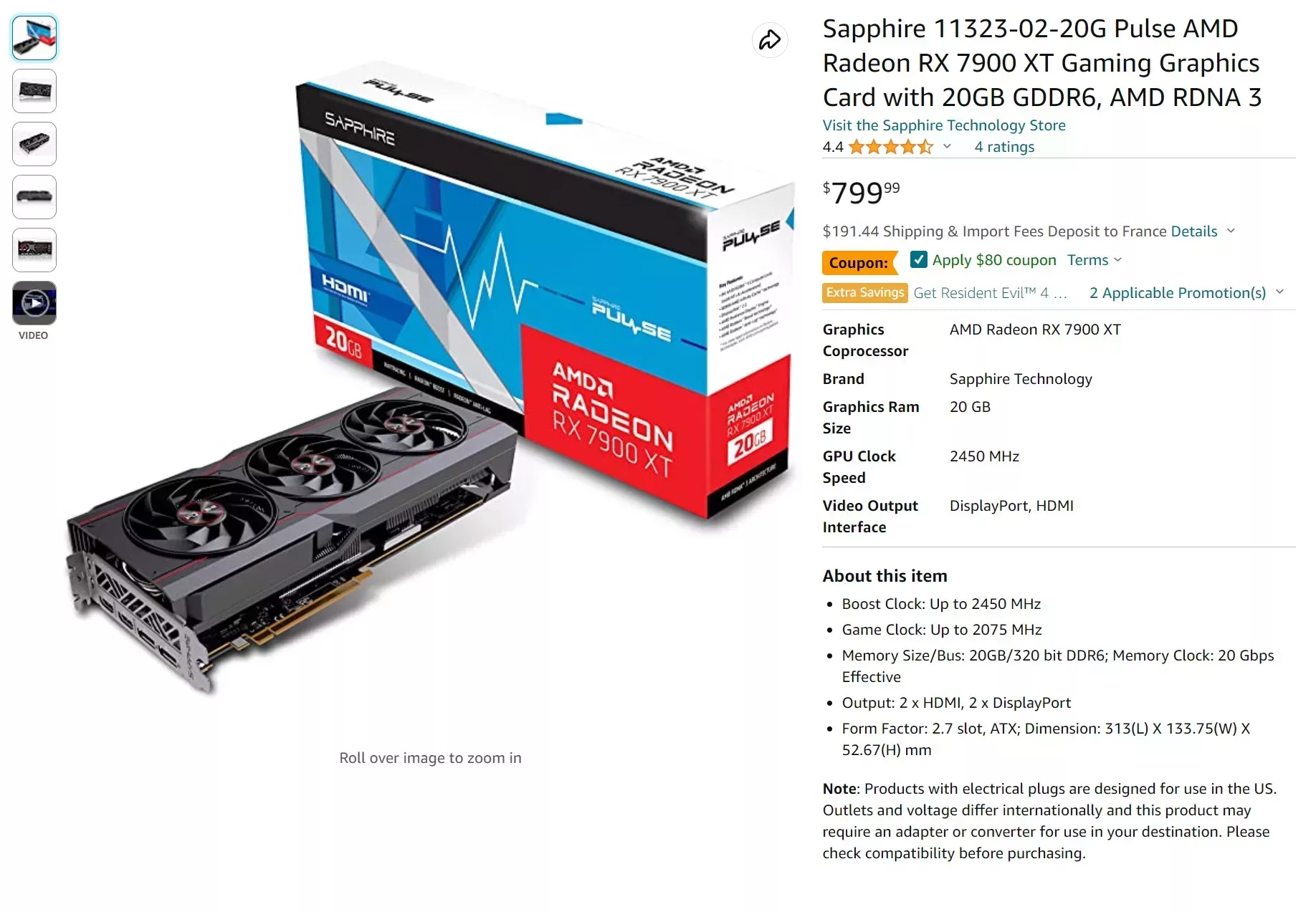 AMD RX 7900 XTX : les prix baissent 4 Prix Sapphire RX 7900 XT