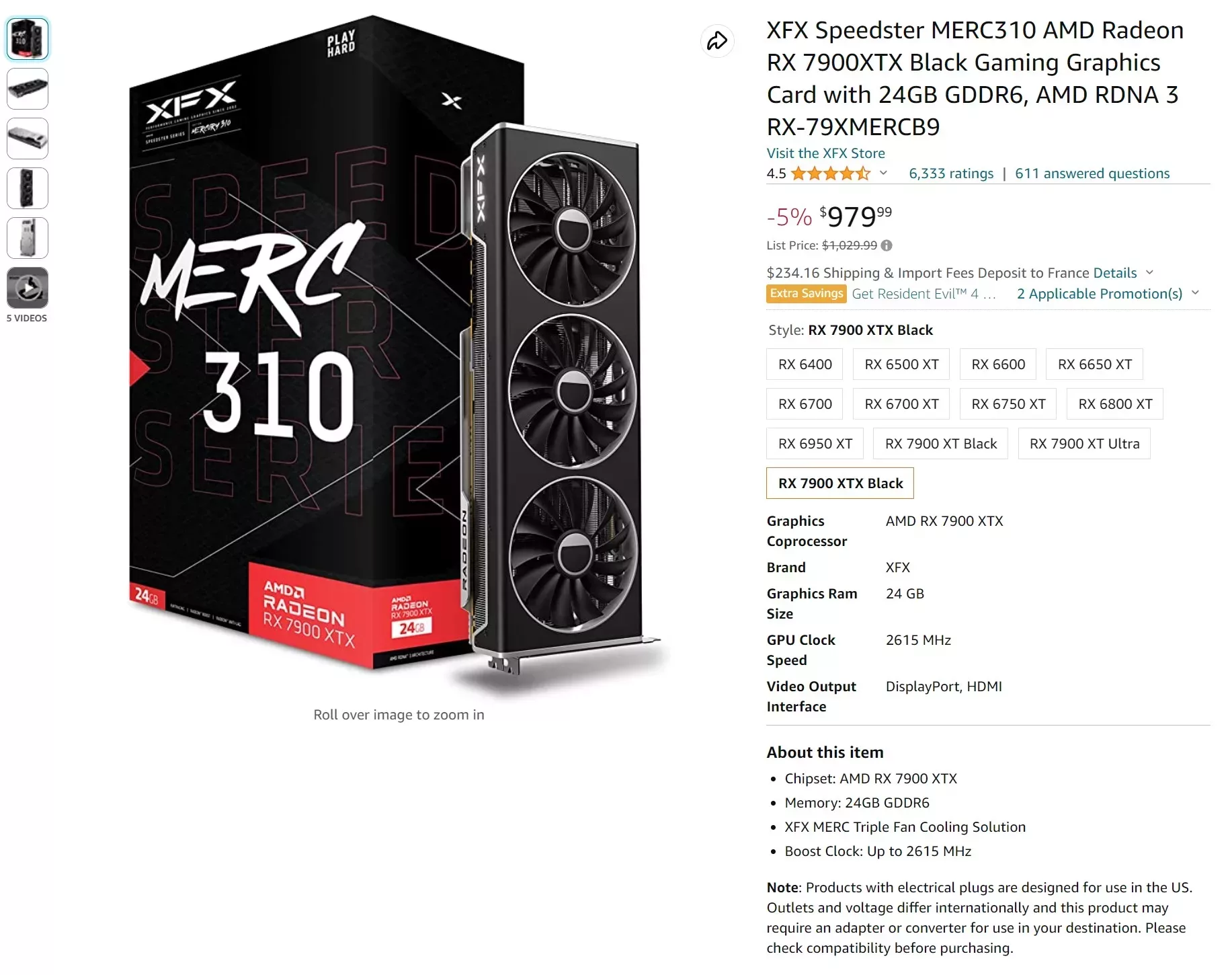AMD RX 7900 XTX : les prix baissent 3 Prix XFX RX 7900 XTX
