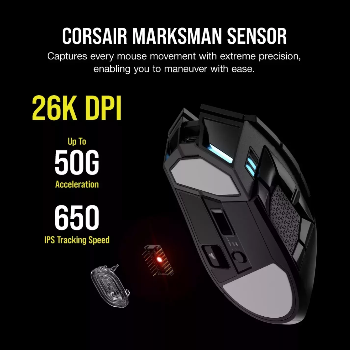 CORSAIR présente la DARKSTAR WIRELESS, une nouvelle souris de jeu sans fil 5 Souris DARKSTAR WIRELESS capteur MARKSMAN