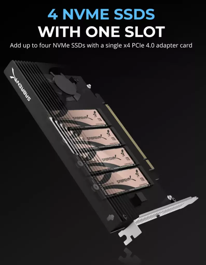 carte sabrent quad nvme ssd with one slot