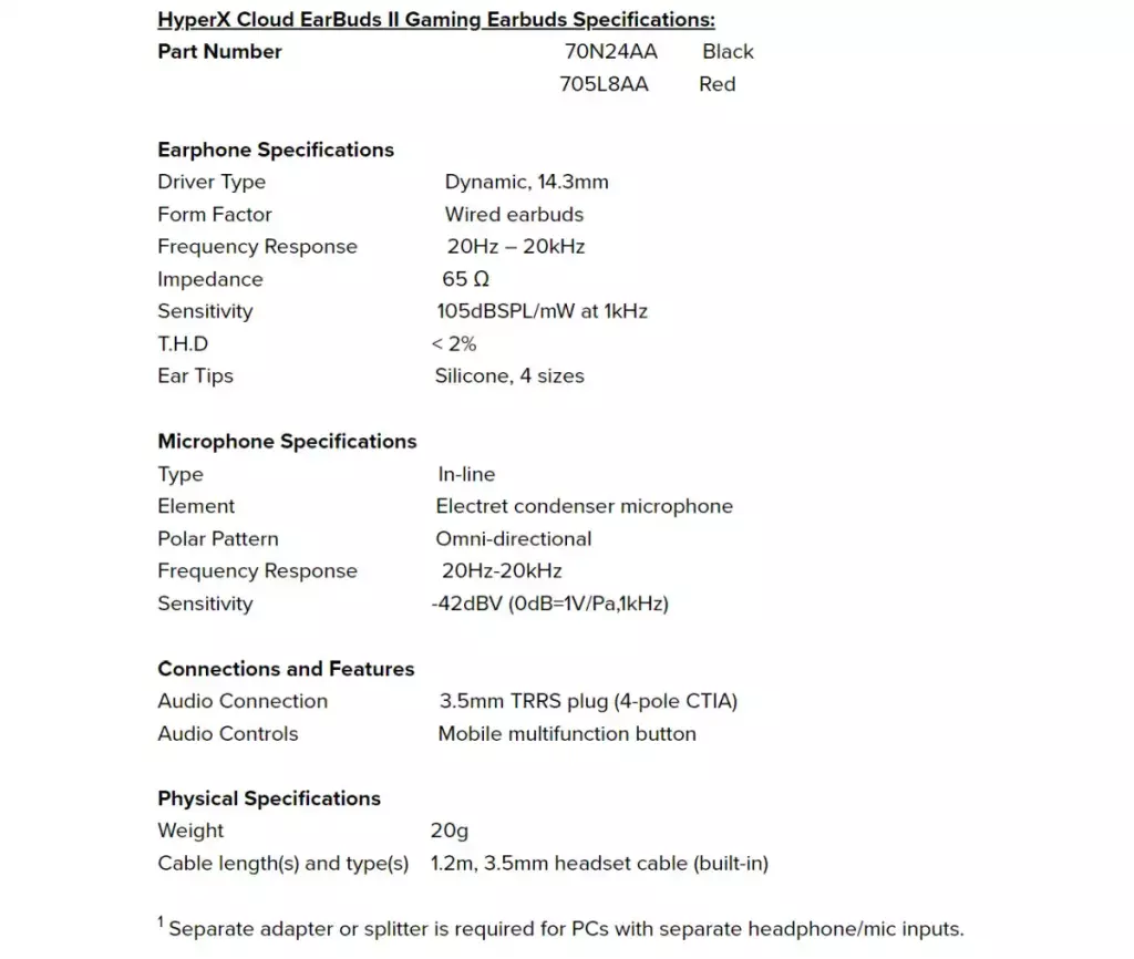 ecouteurs jeu hyperx cloud earbuds ii specs
