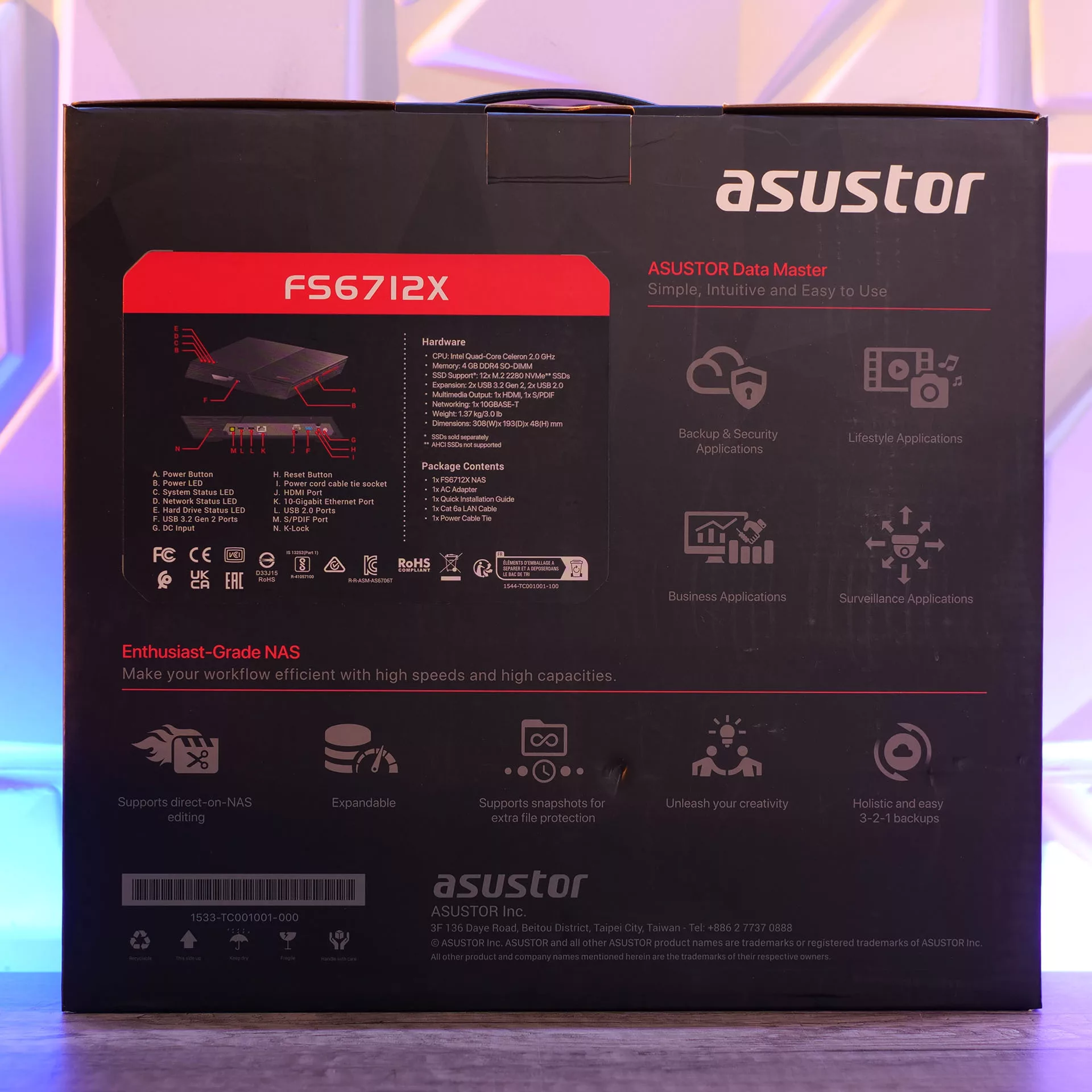 test nas asustor flashstor 12 fs 6712 boite arriere